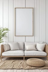 Mock up poster frame in interior background, Scandinavian style, 3D render