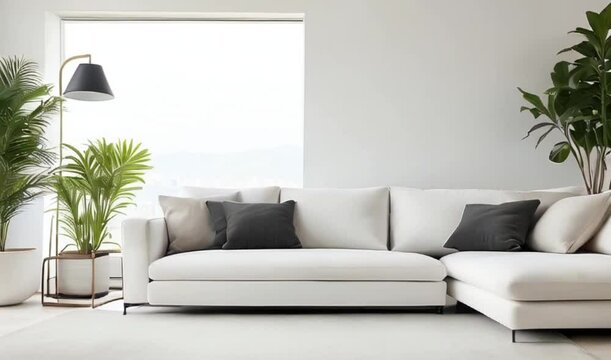 living room with modern minimalist style, clean white sofa