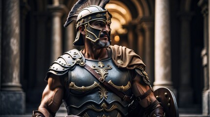 Roman soldier in ornate armor - obrazy, fototapety, plakaty
