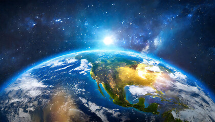 Fototapeta premium Image material of outer space, earth and sun.