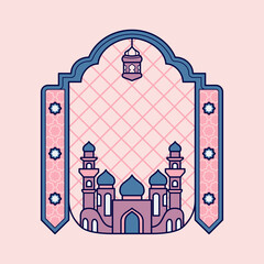 Pink Blue Islamic Frame with minimalist mosque