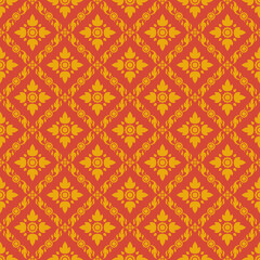 Thai traditional seamless pattern wallpaper on red background. 