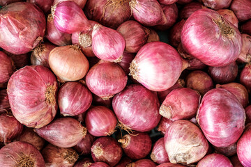 Red onions at the traditional market in Thailand