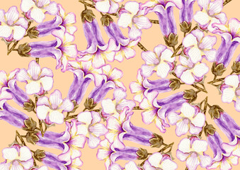桐の花　背景 模様 花柄 テキスタイル　水彩 イラスト