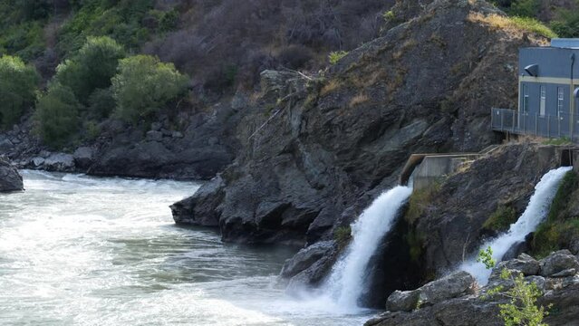 Hydroelectric power station at Roaring Meg, Kawarau river, New Zealand