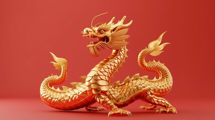 Dragon 3D chinese 2024 year gold new lunar cny podium happy background red golden. Chinese dragon 3D banner china festive illustration invitation money party green japanese render celebration blue