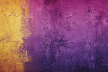 Texture of old rustic wall covered with purple and yellow stucco