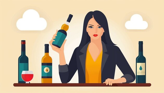 Vector Illustration of Female Alcoholism for World No Alcohol Day - Powered by Adobe