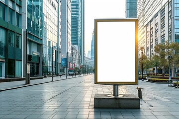 Blank vertical street billboard on the city street. 3d rendering