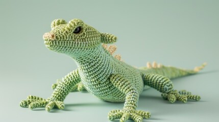 Fototapeta premium Crocheted lizard toy vibrant backdrop, handcrafted and adorable, Ai Generated