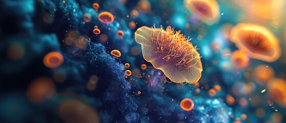 Biotechnology illumination explores fungus-like organisms or cells emitting light, a bio-luminescent marvel, Ai Generated.