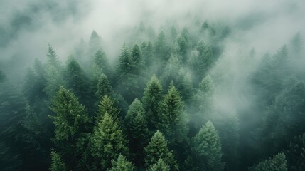 Aerial perspective captures fog shrouding dark pine forest trees, an ethereal landscape, Ai Generated - obrazy, fototapety, plakaty