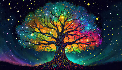 星空と光る木,アスペクト比16:9