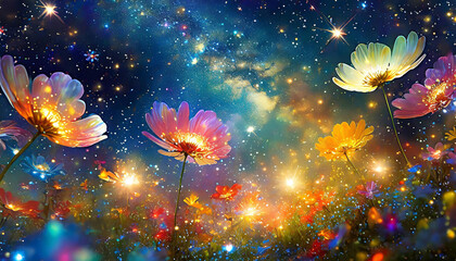 星空と光る花畑,アスペクト比16:9