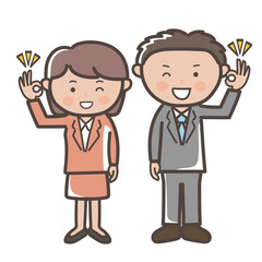 了解のOKサインを送る男女ビジネスマンのイラスト
