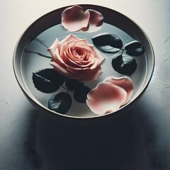 Graceful Submersion: A Rose Flower Floating in Tranquil Waters