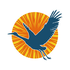 
Silhouette of crane bird in elegant pose isolated on white background.