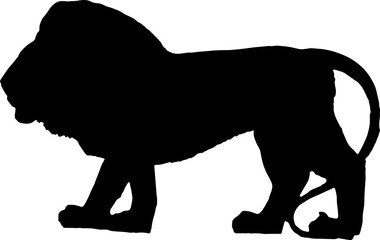 Walking black lion silhouette png concept with beautiful mane and tail isolated illustration transparent