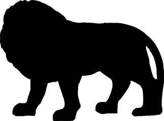 Walking black lion silhouette png concept with beautiful mane and tail isolated illustration transparent