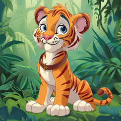 Obraz na płótnie Canvas Jungle Explorer: Orange Tiger Cub with Leather Collar