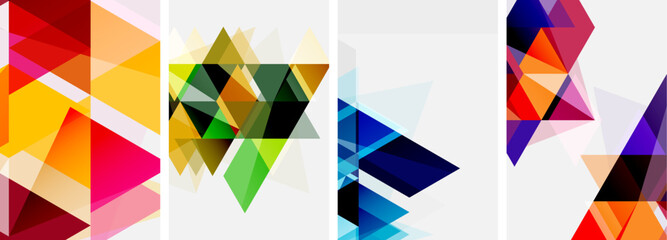 Colorful bright triangles with various colors and transparencies. Vector illustration For Wallpaper, Banner, Background, Card, Book Illustration, landing page