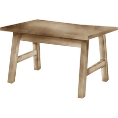 Watercolor hand drawn wooden table isolated on white background