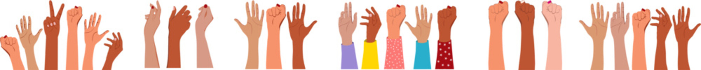 Hands of women of different nationalities holding flowers for a happy women's day