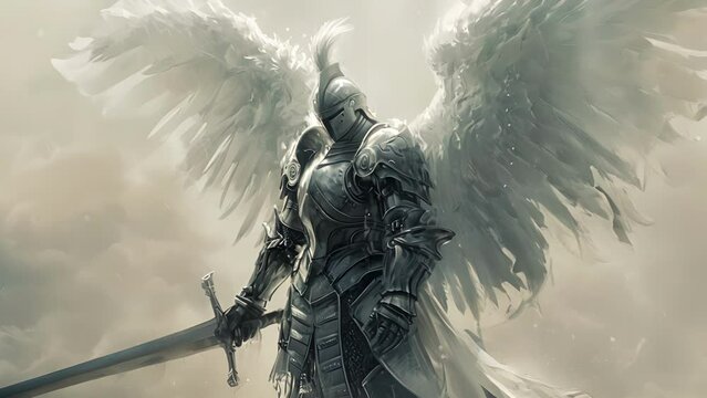 Nordic legends describe angels as powerful warriors with heavy armor and fierce swordwielding poses.