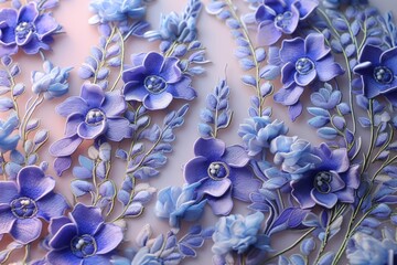 Blue and purple color 3d floral wallpaper design