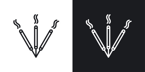 Burning Incense Stick Icon Designed in a Line Style on White Background.