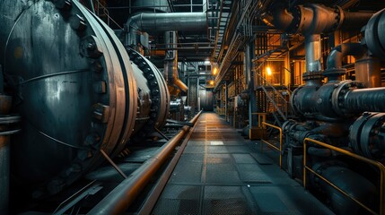 An industrial scene with machinery and infrastructure