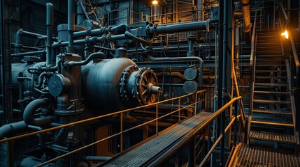 An industrial scene with machinery and infrastructure