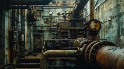 An industrial scene with machinery and infrastructure