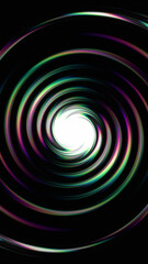 Hypnotic background. Psychedelic swirl. Bright colorful neon glow fantasy vortex spiral circle optical illusion in dynamic vibrant black white abstract art.