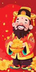 Chinese new year celebration God of Wealth airdrop money