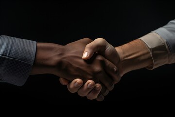 A black person shaking hands with a white person