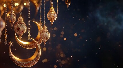 golden ramadan background lamps decoration
