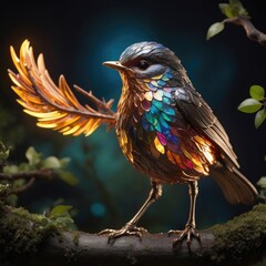 crystal sculpture in the shape of a European robin on a crystal tree branch