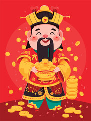 Chinese new year celebration God of Wealth airdrop money