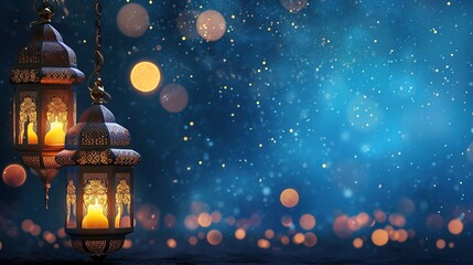 abstract ramadan blue background islamic with old lantern lamps