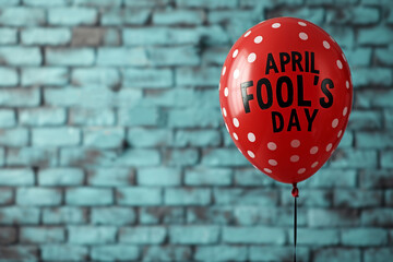 April Fool's Day. red balloon on background. AI generative - obrazy, fototapety, plakaty