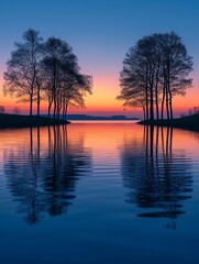 Trendy vertical Quiet Background with  peaceful water body at dusk. AI generate