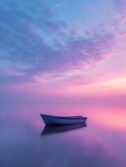 Solitary Boat on Calm Waters at Sunset trendy vertical Quiet Background, AI generate