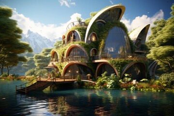 Sustainable and futuristic resort and villa design - obrazy, fototapety, plakaty