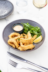 Fried calamari and salad.