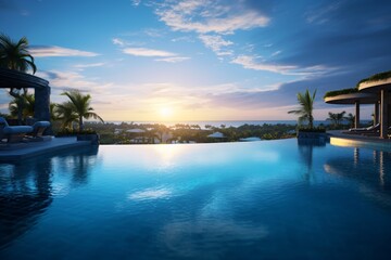 Obraz premium Swimming pool in a beachside resort with palm trees