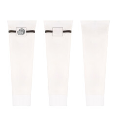 set with empty tubes of cosmetic products on a white background