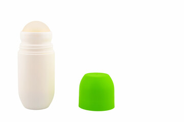 roll-on body deodorant in a white plastic tube with a green cap