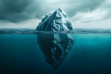 iceberg concept, underwater risk, dark hidden threat or danger concept