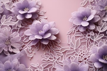 Purple color floral print and embroidery pattern on a fabric